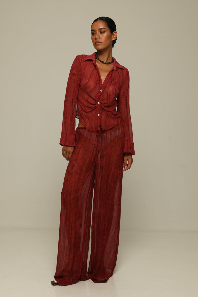 Button-up Blouse Hibiscus