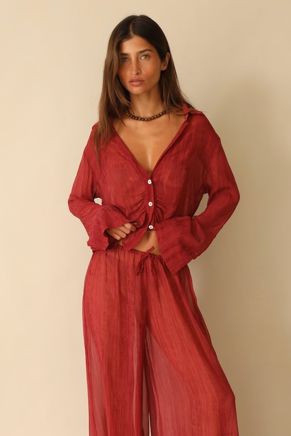 Button-up Blouse Hibiscus