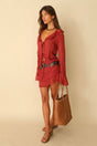 Front Tie Blouse Hibiscus
