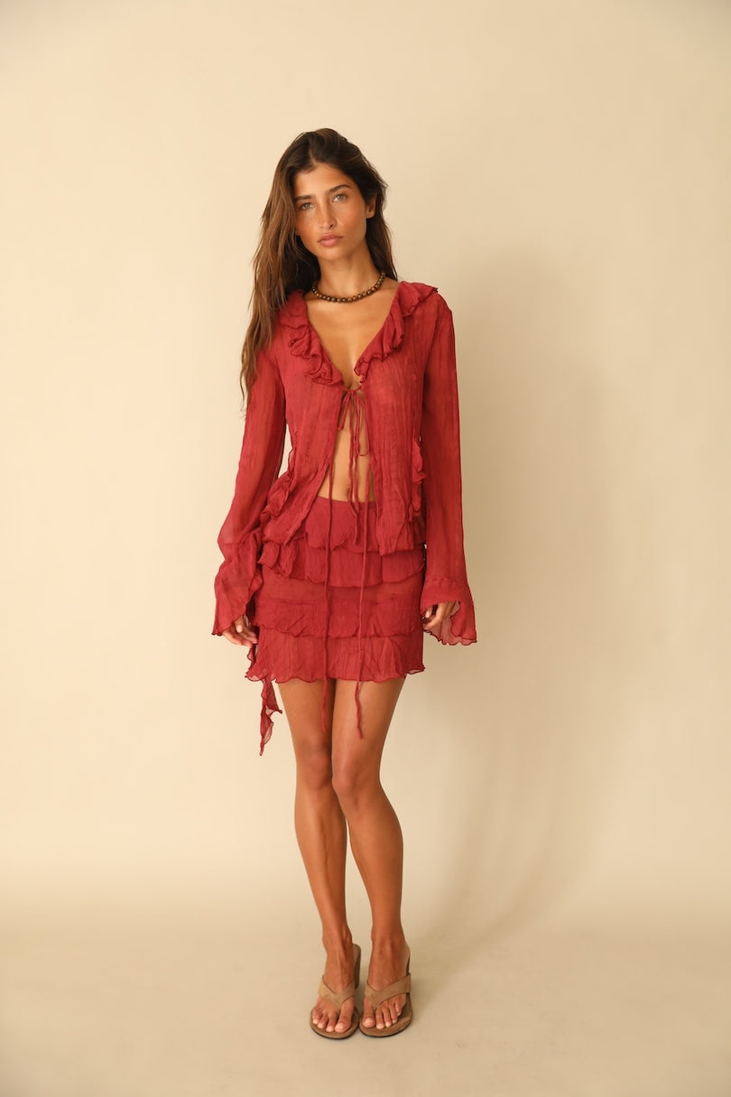 Front Tie Blouse Hibiscus